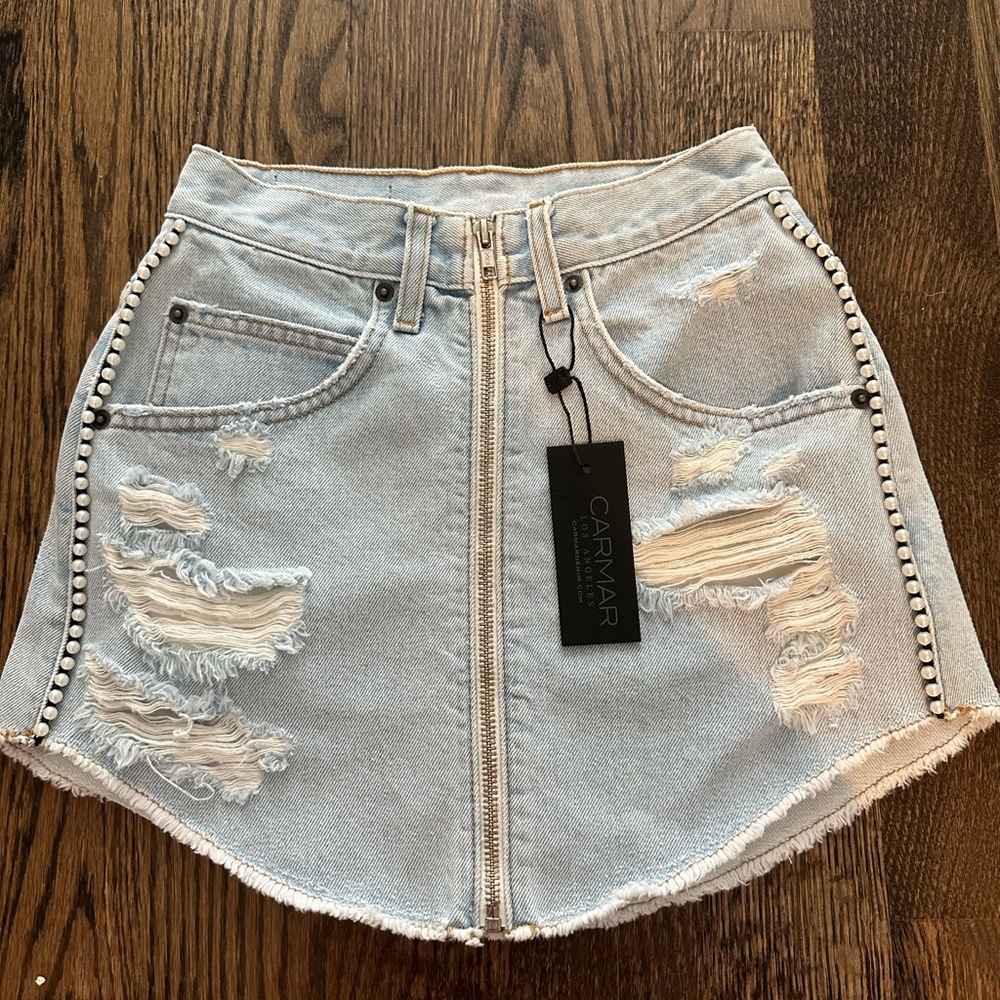 Carmar distressed mini skirt